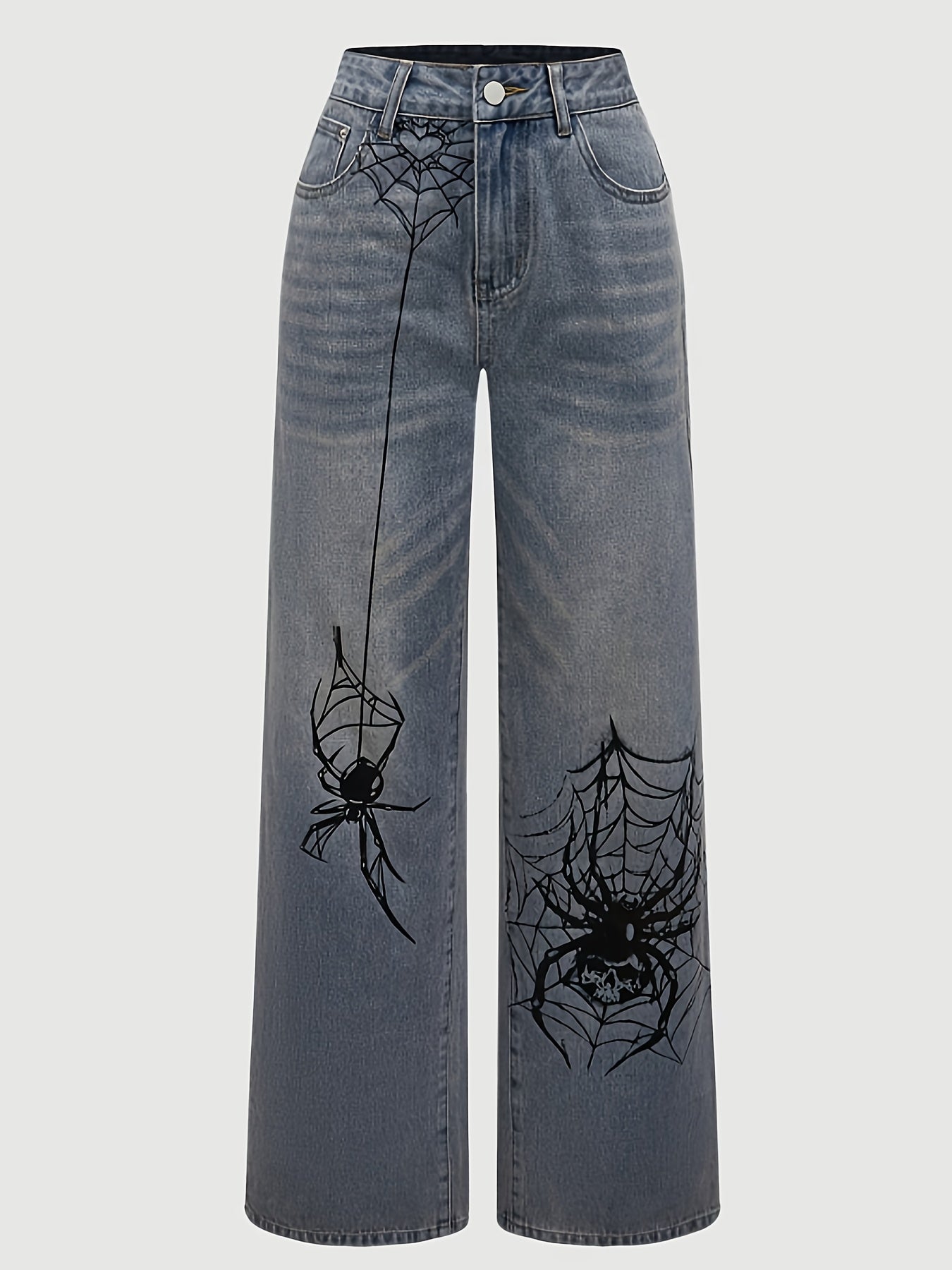 AW25 Women'S Streetwear Spider Print Wide-Leg Jeans - ./MH
