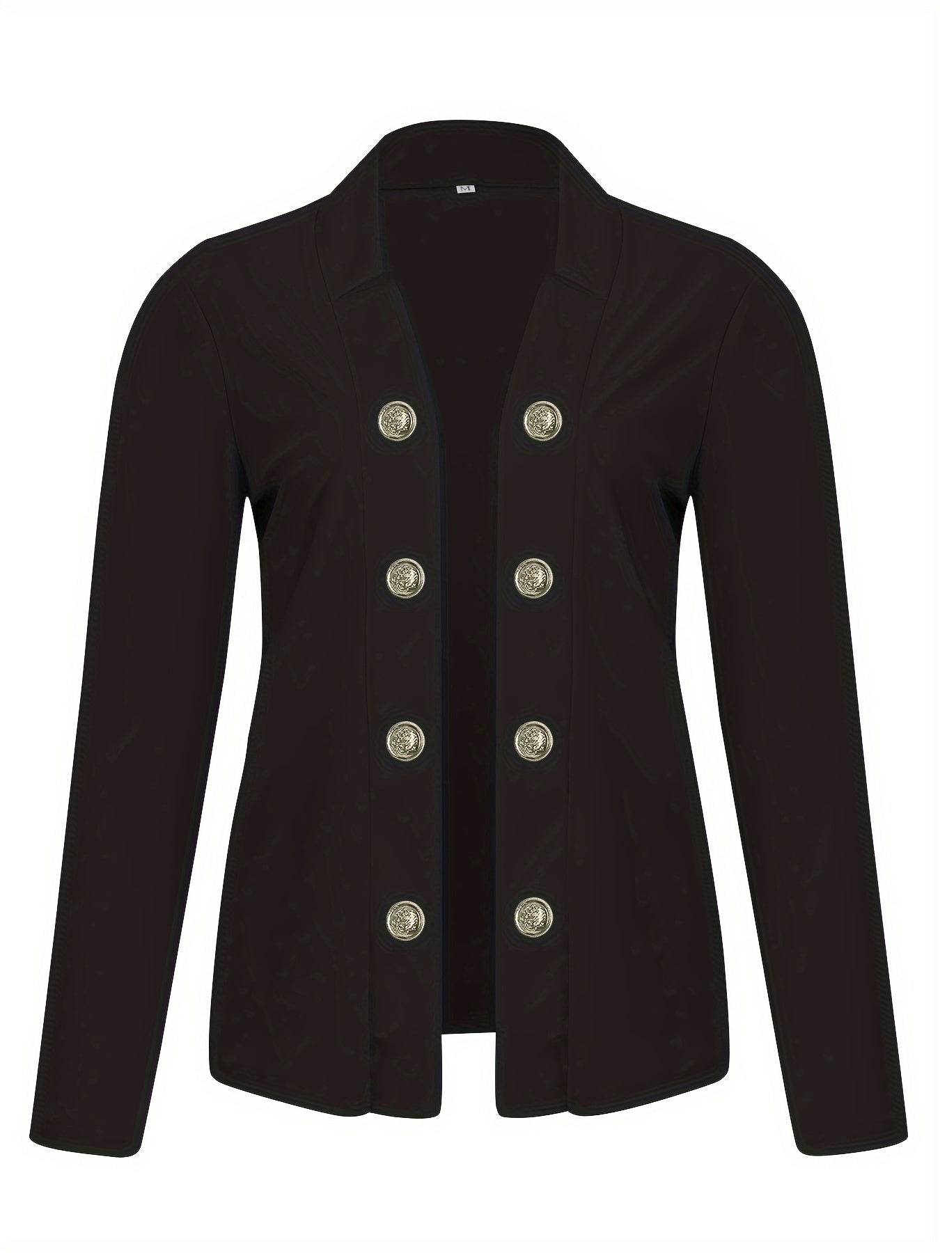 Button Decor Open Front Blazer, Casual Long Sleeve.