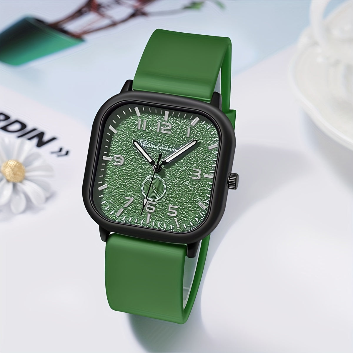 Casual Square Quartz Watch Minimalist Fashion Analog Silicone Band Wrist Watch For Men Women Students