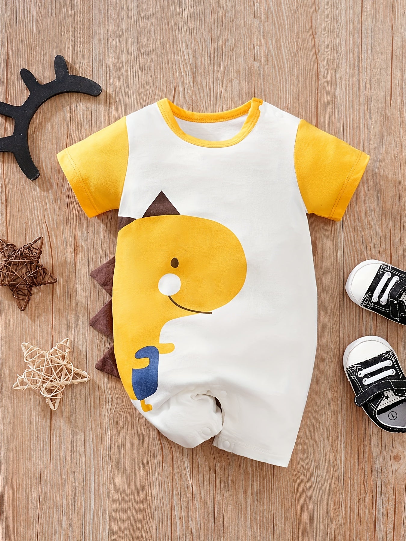 Baby Boys' Short Sleeve Romper Jumpsuit - Cute Cartoon Crocodile Print,