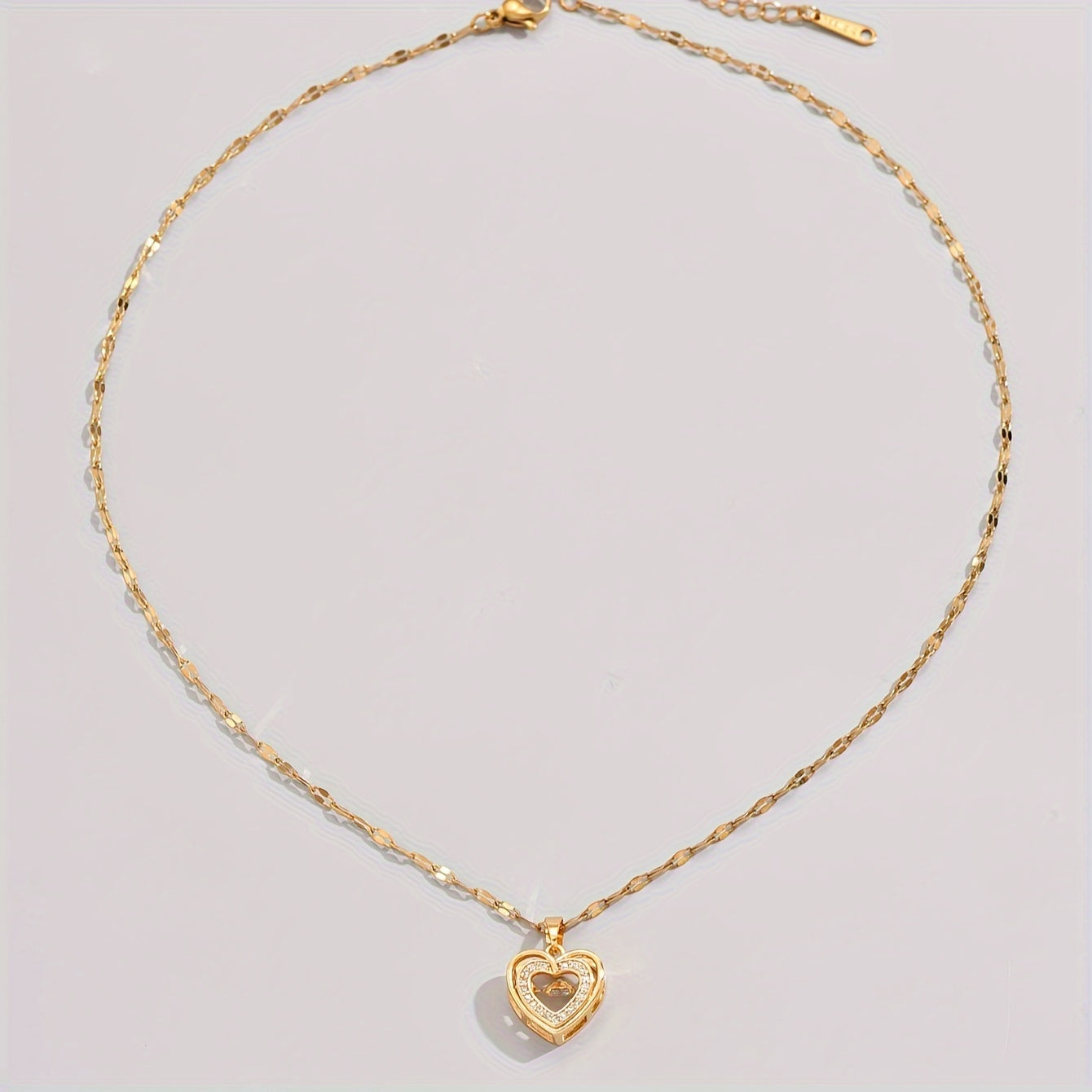 Golden Stainless Steel Three-dimensional Love Pendent Necklace, Rhinestone Fashion Necklace For Men Women Couple Street Daily Wear, Christmas Necklace Gift, father's day gift