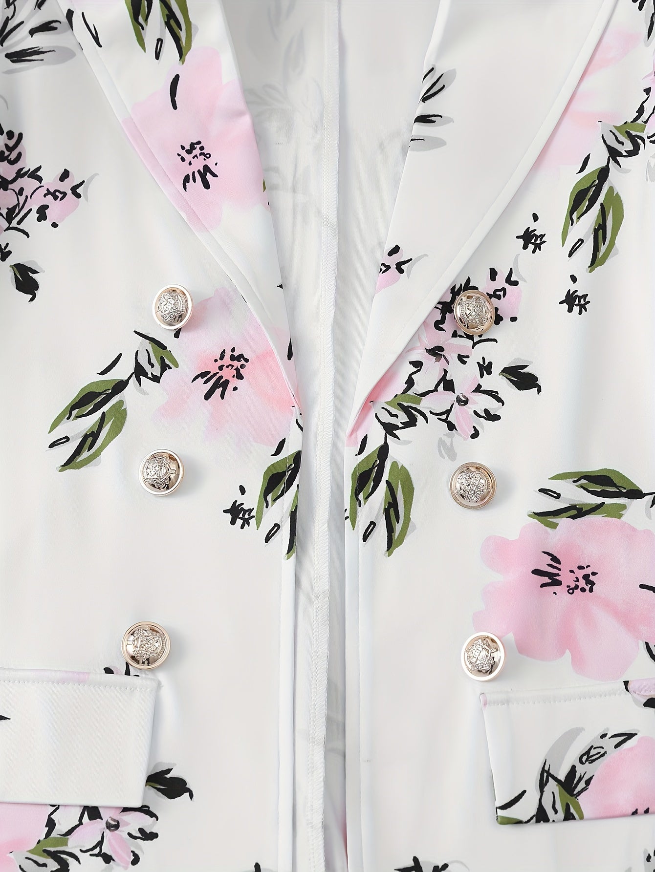 Two-Piece Floral Print Suit Set - Elegant Double Breasted Blazer.