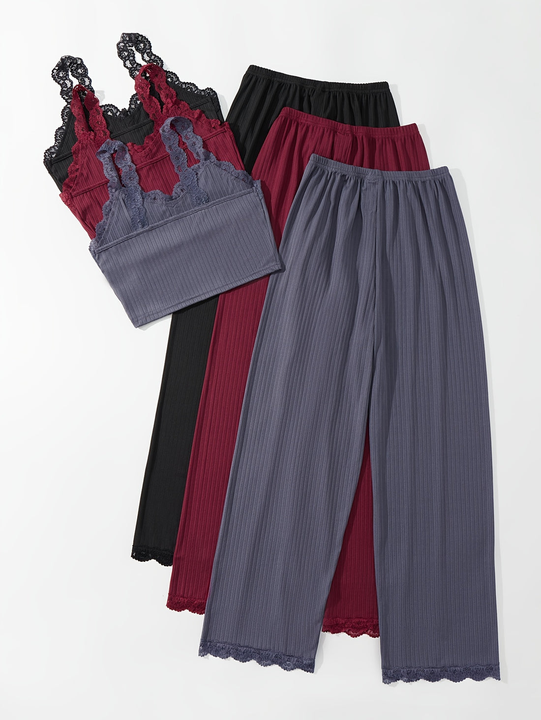 3 Sets Lace Trim Lounge Set,