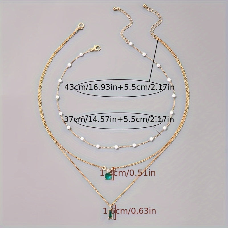 Sweater Chain Creative Retro Imitation Emerald Faux Pearl Chain.