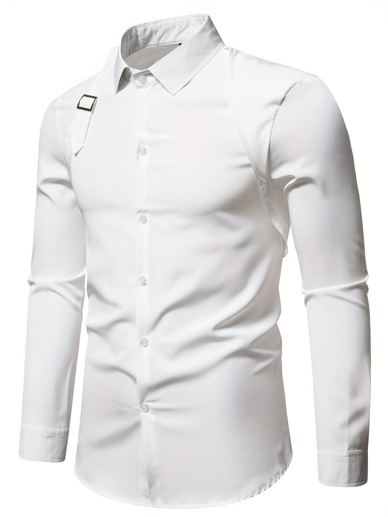Men's Casual Dress Shirts Skinny Fit Solid Color Long Sleeve .