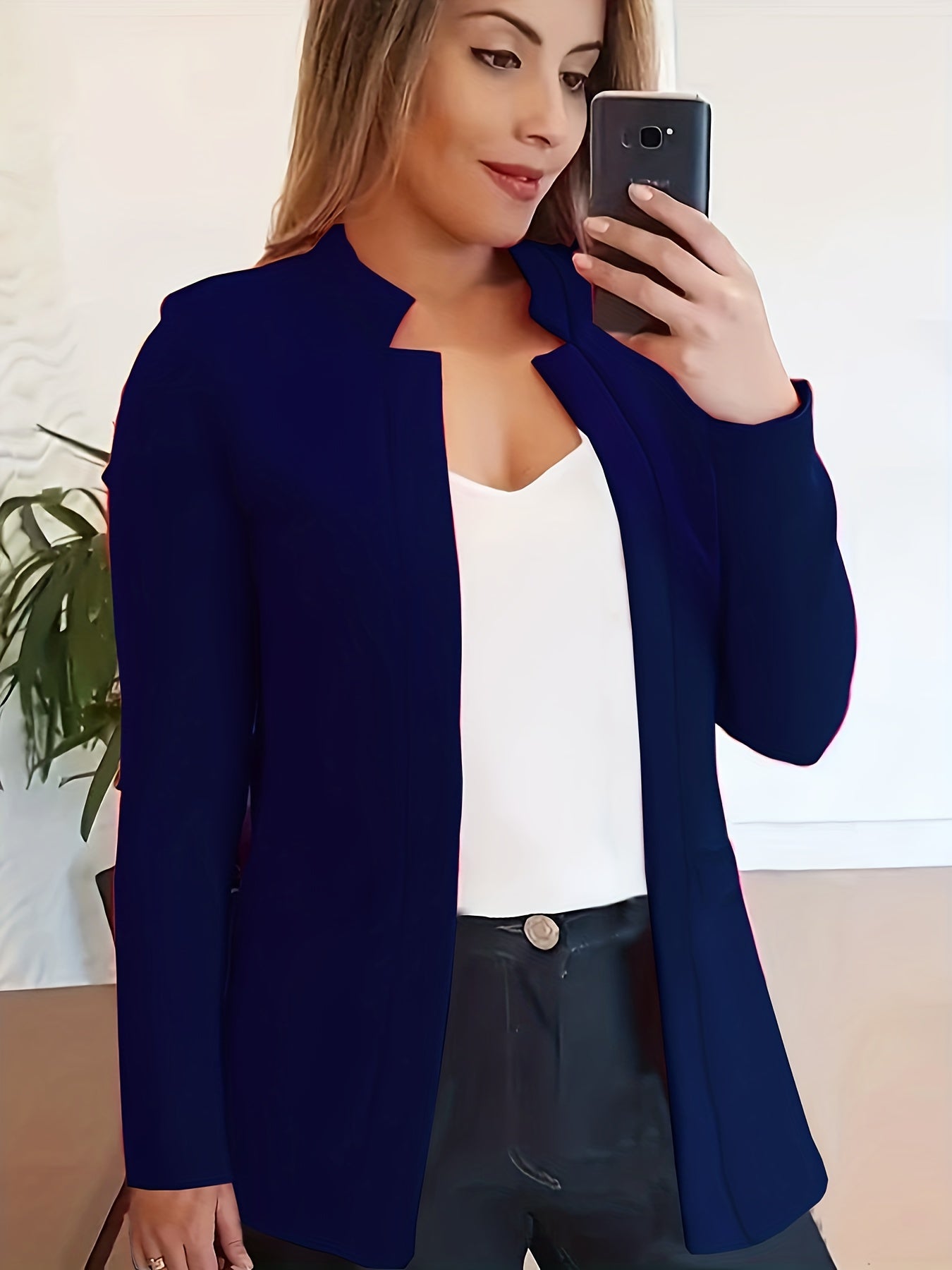 Solid Open Front Blazer, Casual Long Sleeve Blazer For Office,