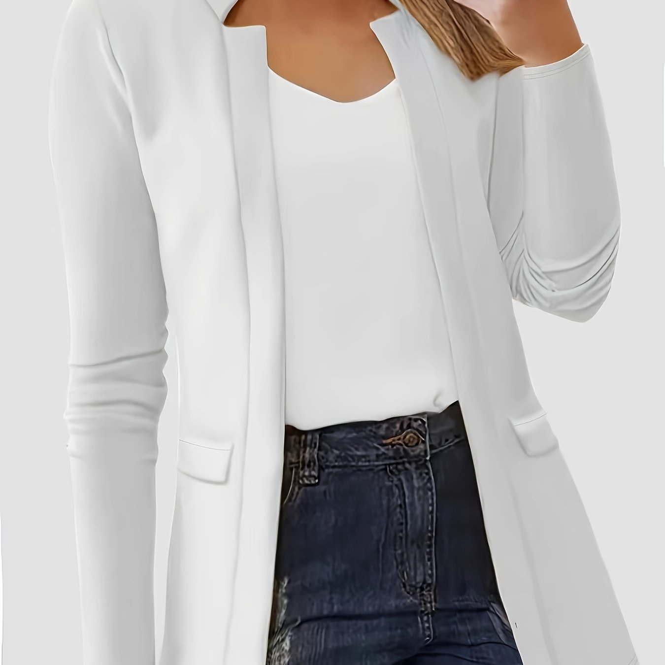Solid Open Front Blazer, Casual Long Sleeve Blazer For Office,