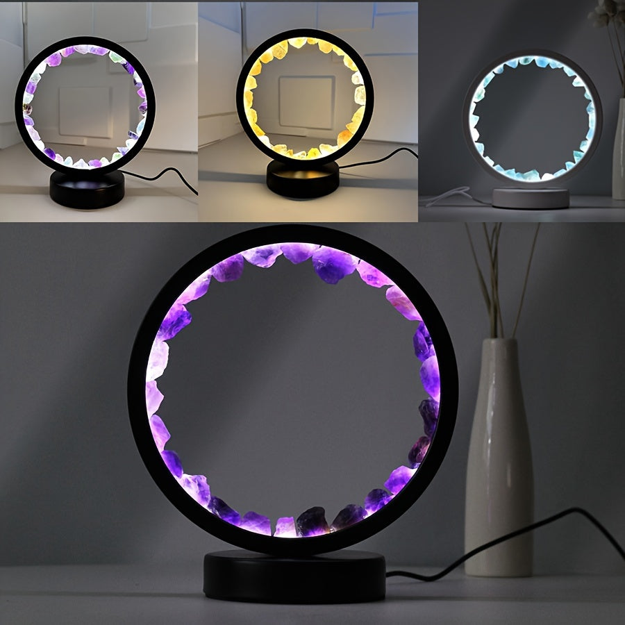 1pc Amethyst Yellow Crystal Circular Bedside Lamp - Natural Crystal Decoration, Unique Christmas Gift, Home Accent Lighting, Calming Ambiance, Handcrafted Ornament, Premium Quality, Crystal Clear Clarity