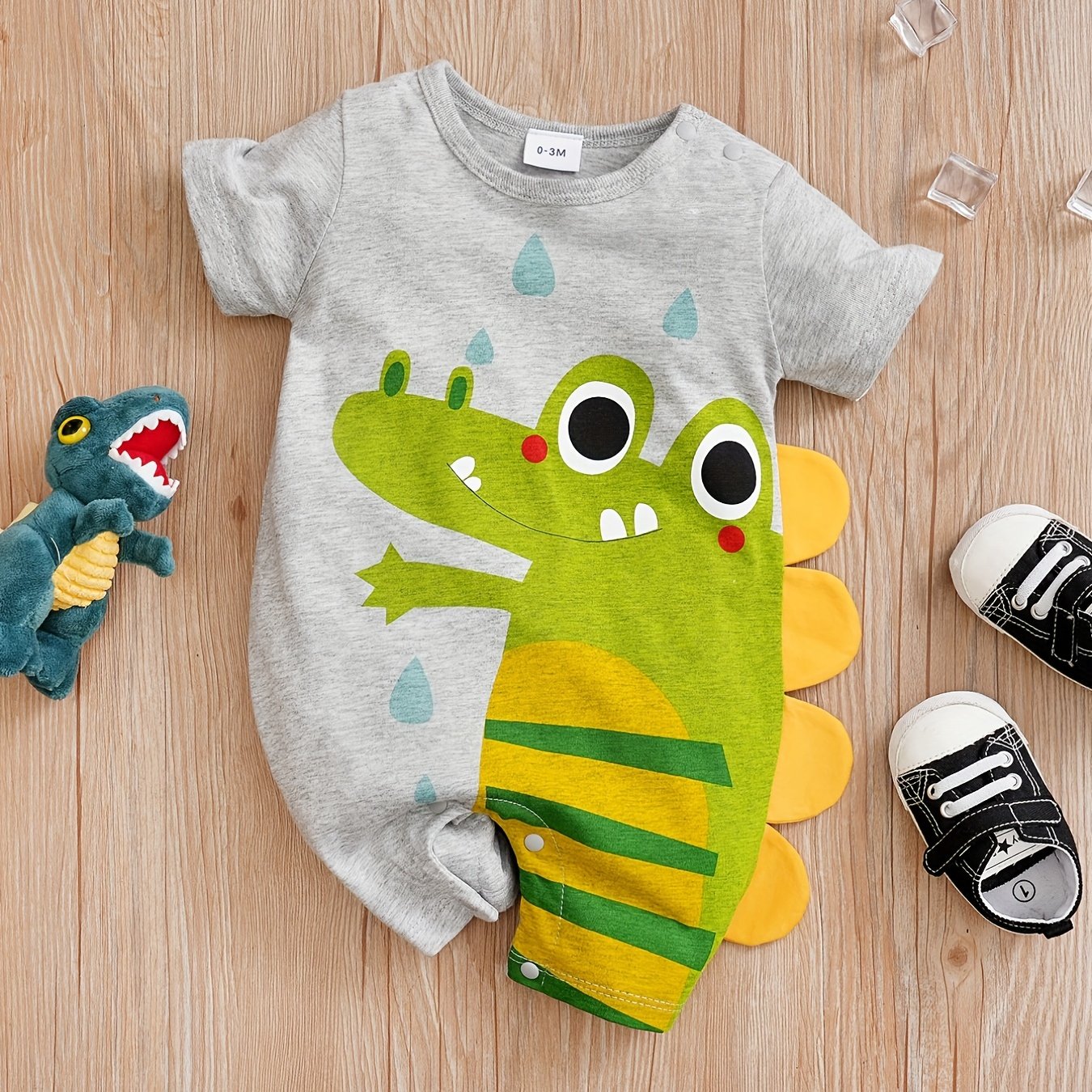 Baby Boys' Short Sleeve Romper Jumpsuit - Cute Cartoon Crocodile Print,