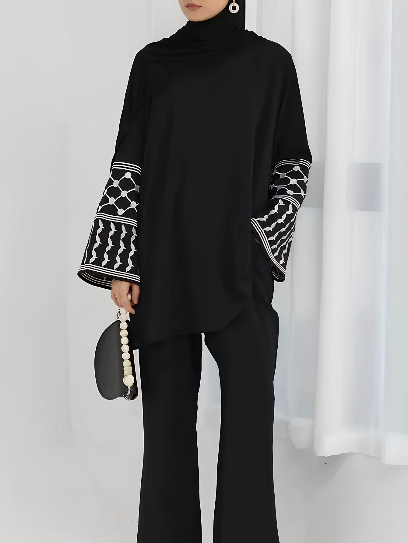 Women'S Arab Dress Set! Black Ethnic Embroidered ./MH
