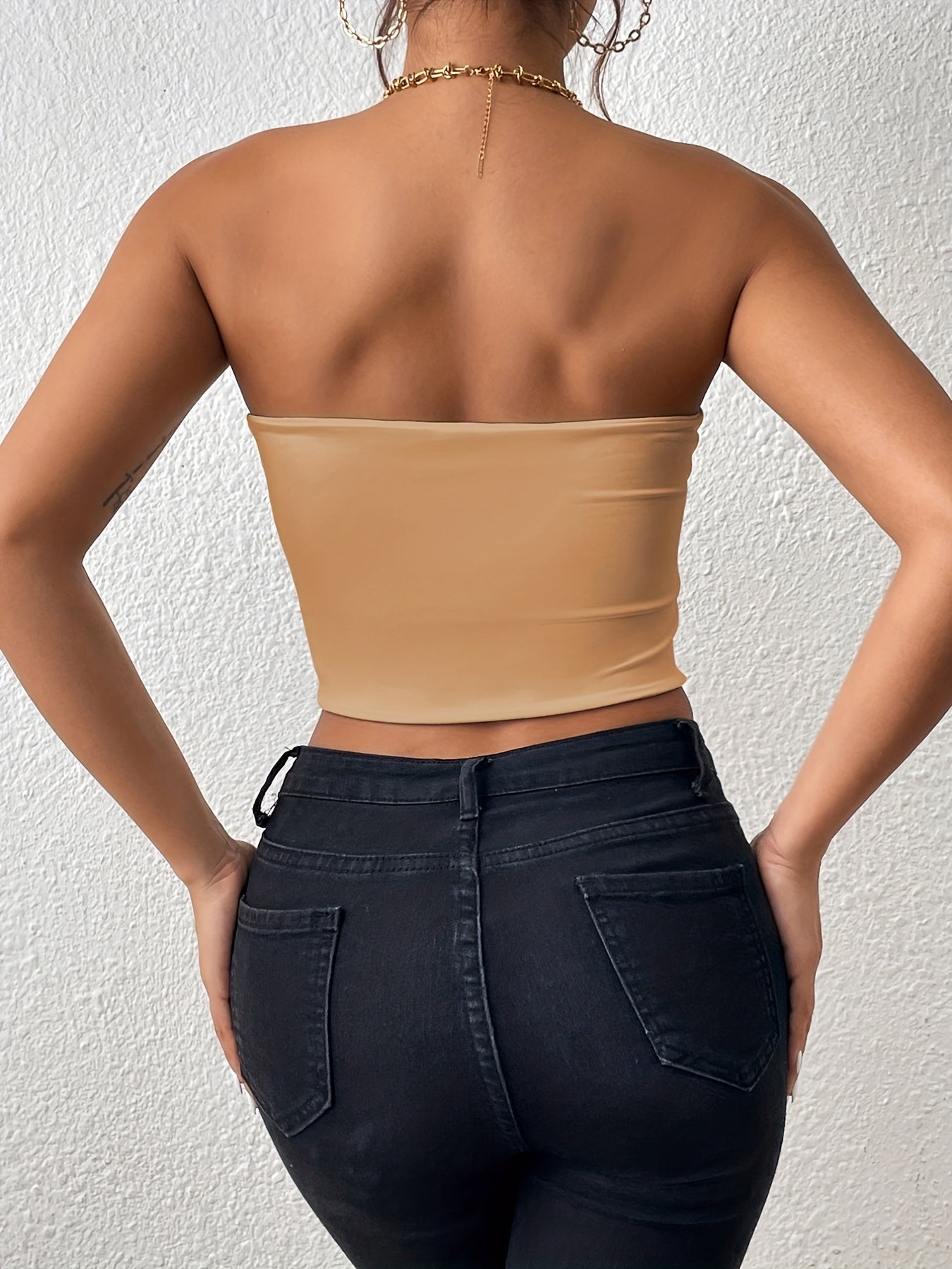 Sexy Bodycon Crop Tube Top, Solid Stretchy Tube Top,