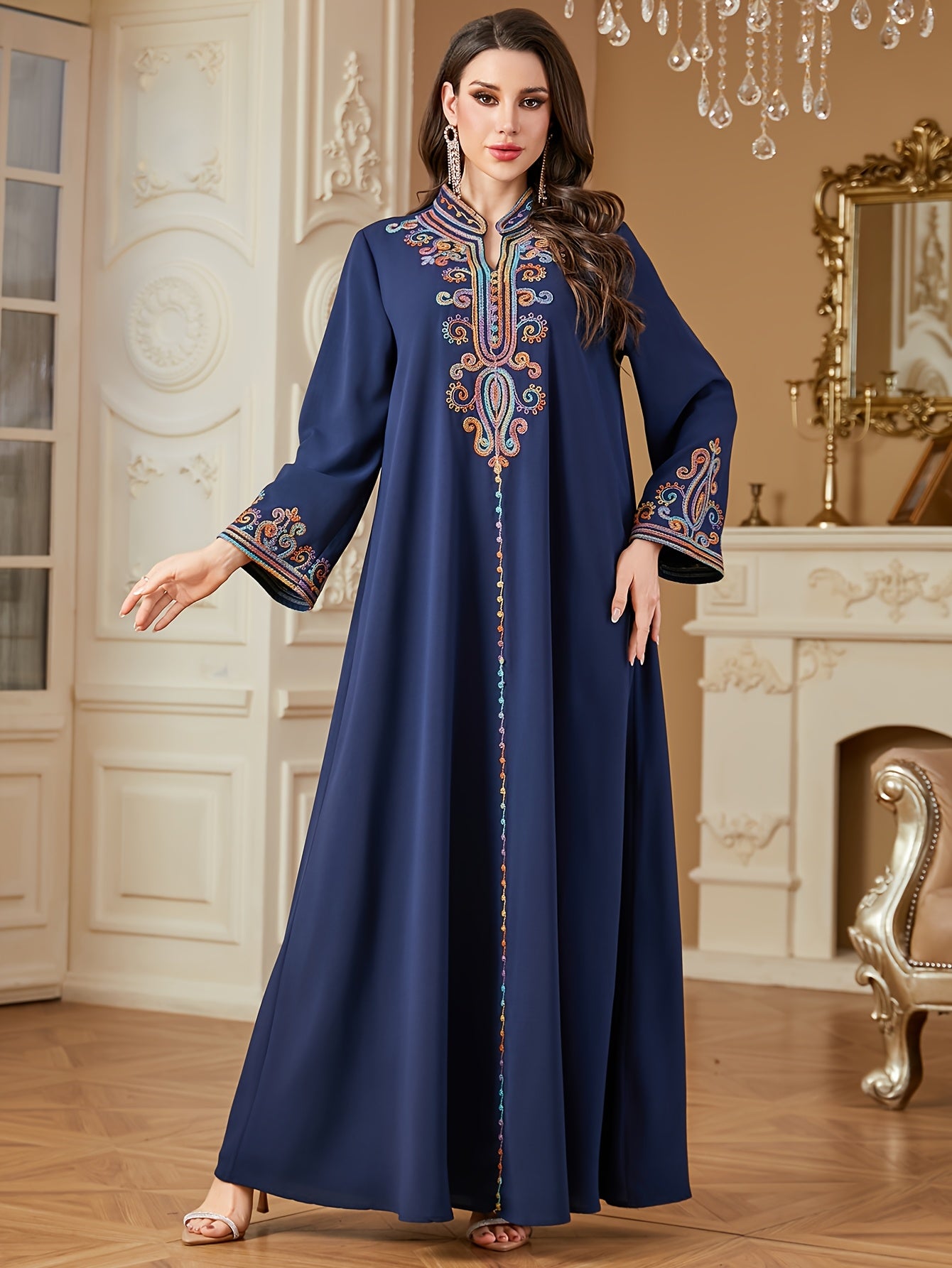 Women'S Elegant Ramadan Kaftan Dress - Long Sleeve, V-Neck,women fashion'/ MH