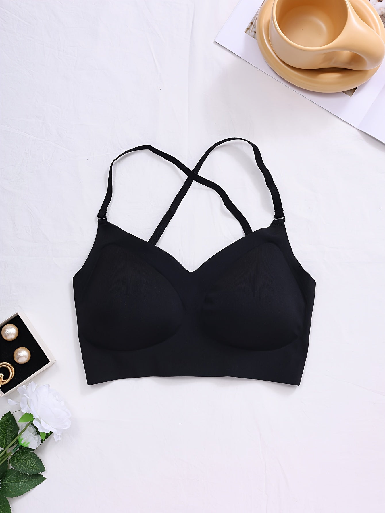 Multiple methods Simple Solid Seamless Bra, Comfy & Breathable Backless '/MH