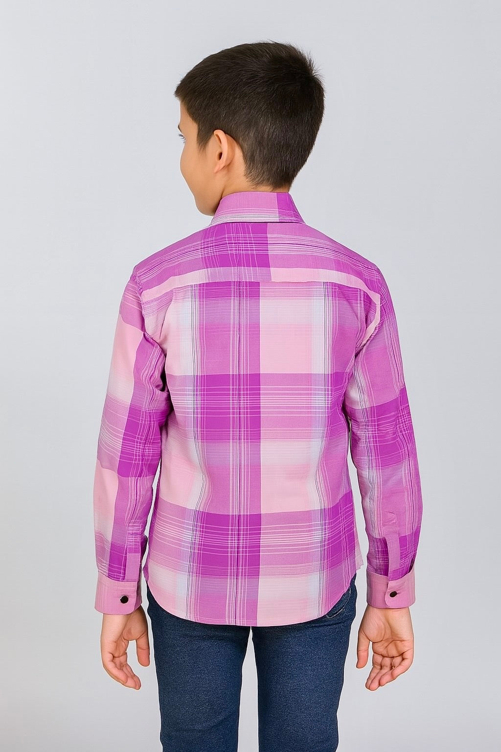 Boys’ Pink Purple Checkered Shirt Long Sleeve Plaid Button Up | Sizes 2-12Years | MH