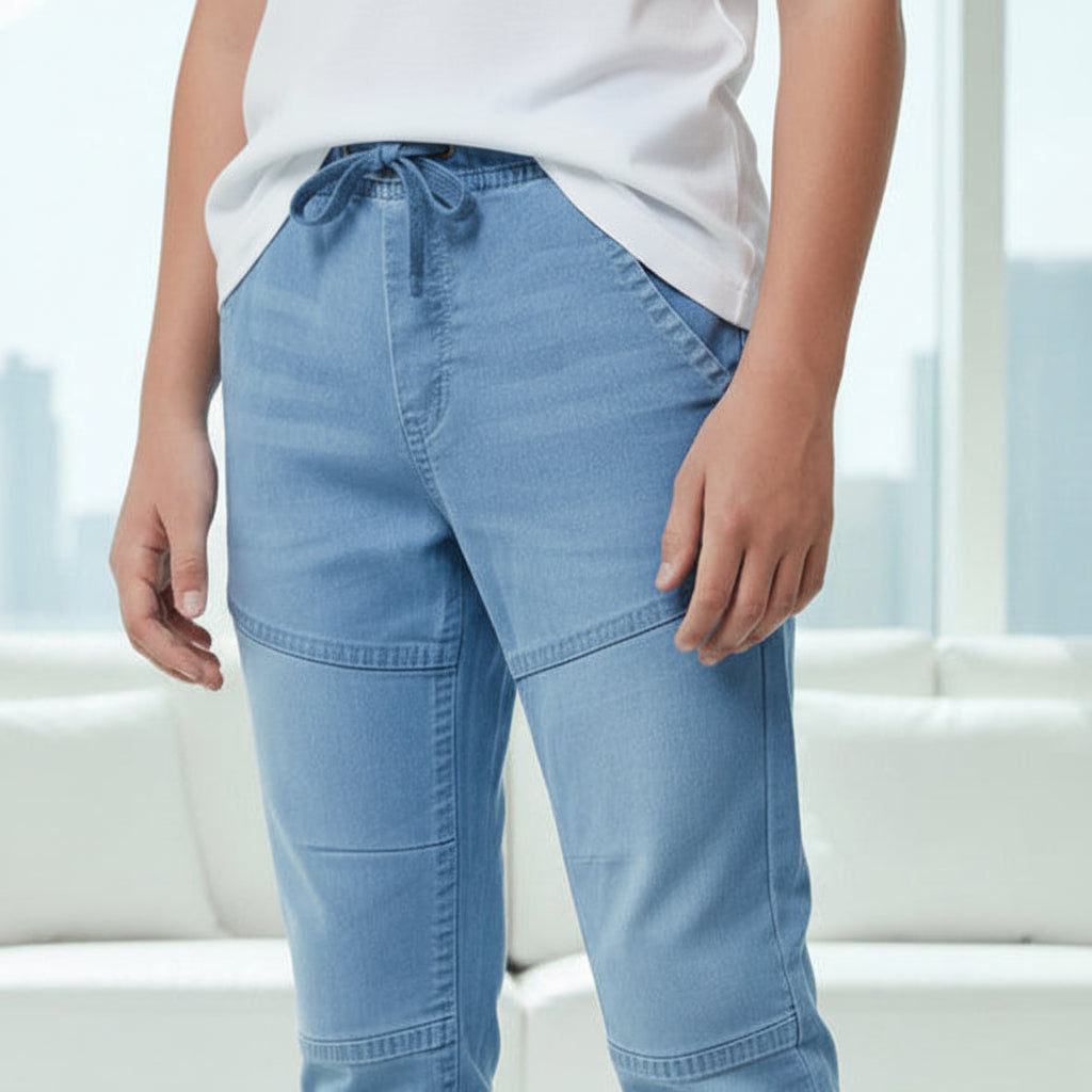 Children’s Light Blue Denim Jogger Jeans 7-12 Years - Relaxed Fit Jeans with Side Detail | MH
