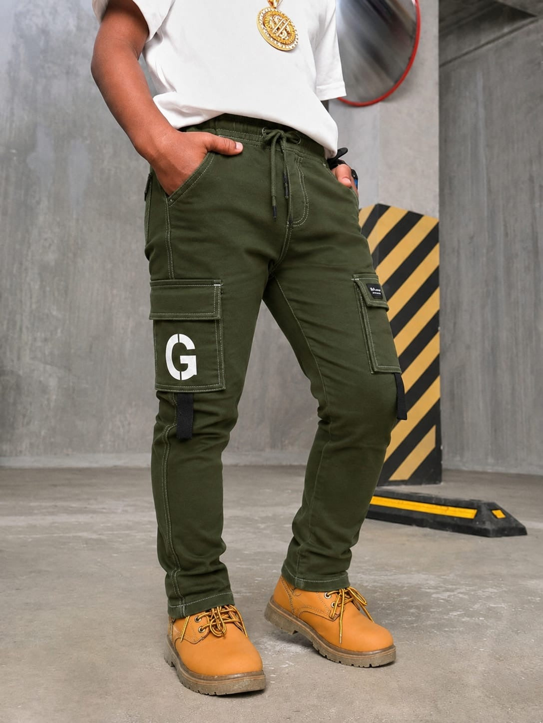 Boys Cargo Pants Green 11-16 Years - Casual Jogger Style Cargo Trousers with Pockets | MH