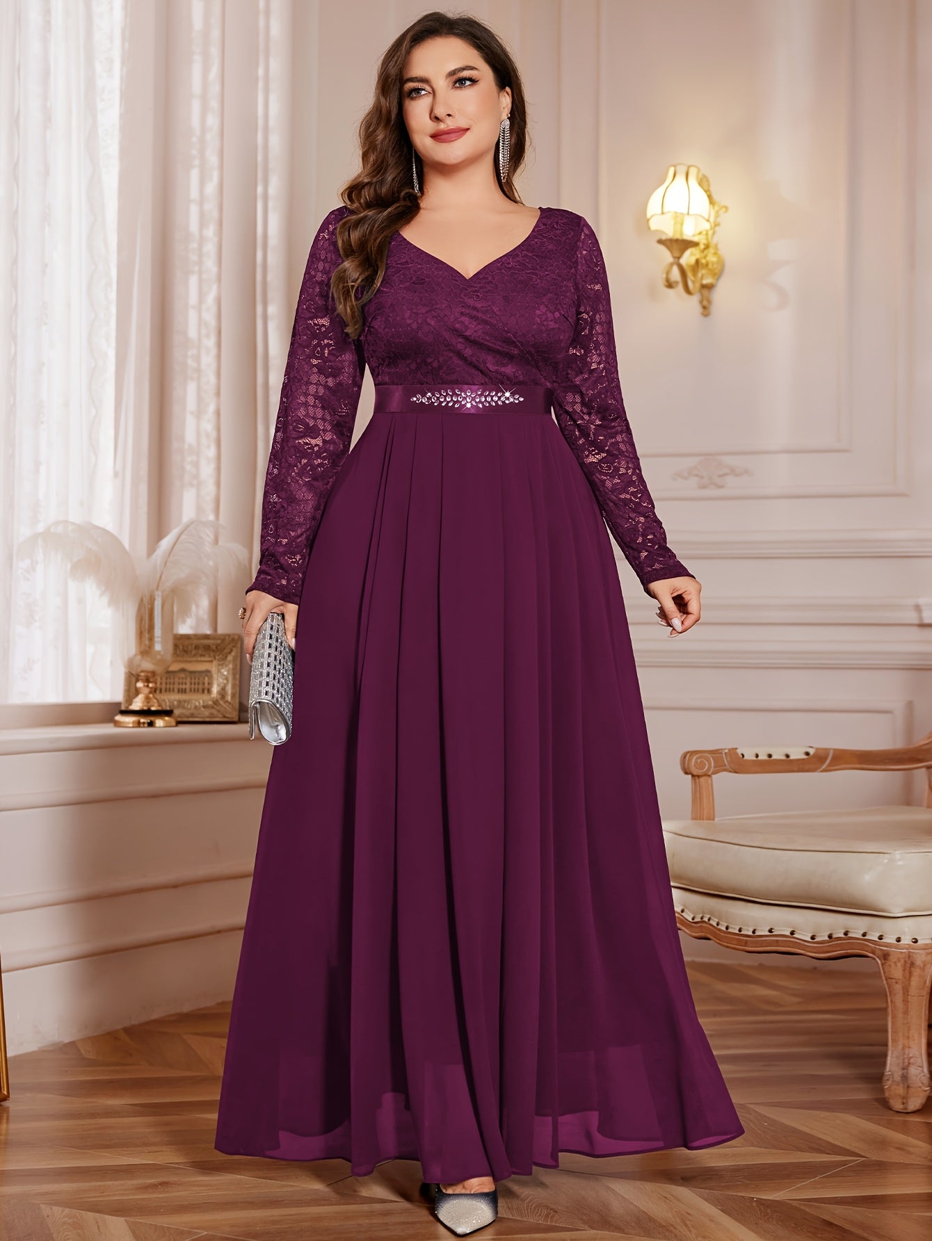 [Elegant Long Dress] Lace and Chiffon Elegant Long Dress ./MH