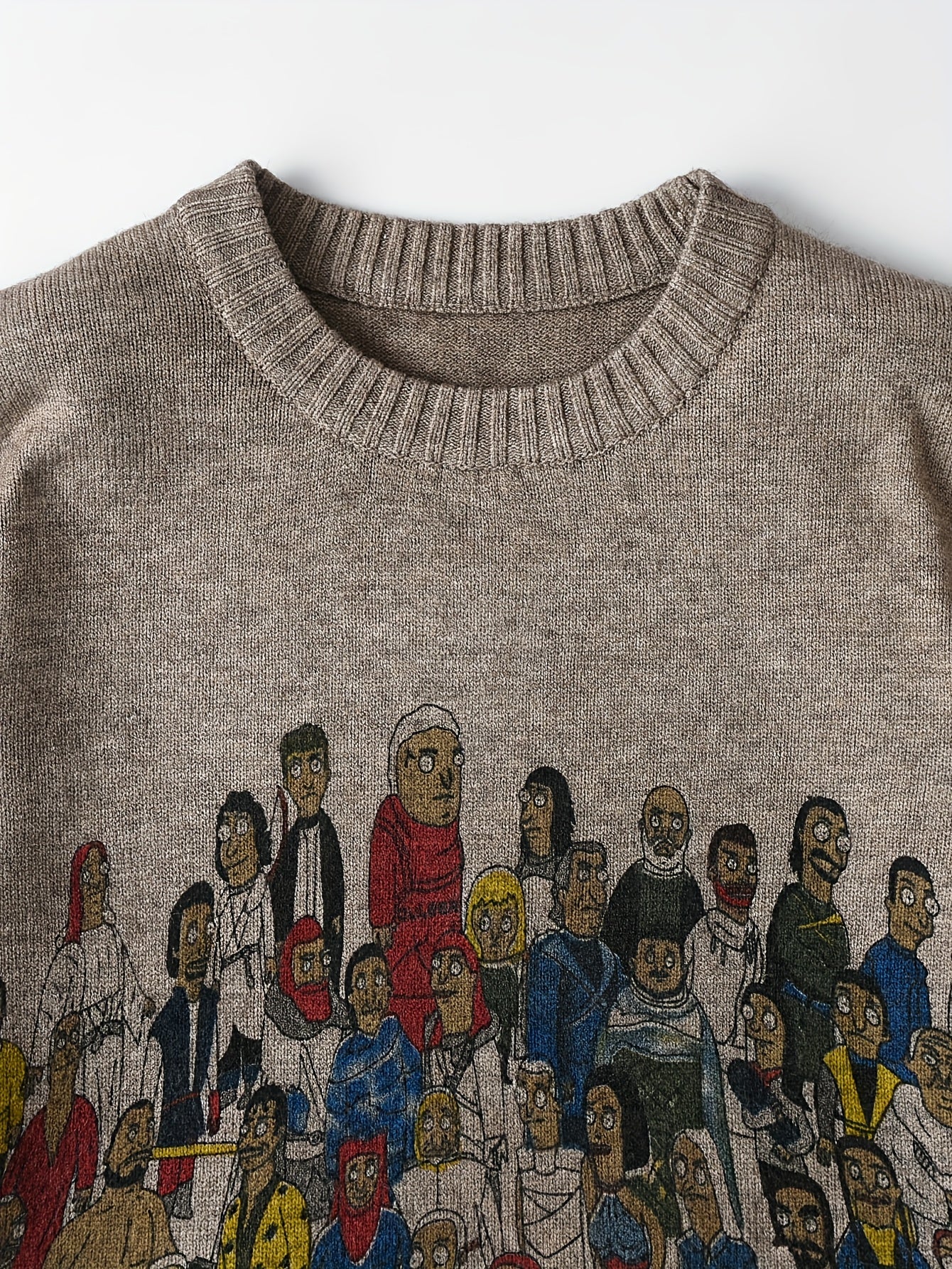 Men'S Cartoon Print Crew Neck Sweater, Casual Street Style Knit Pullover,