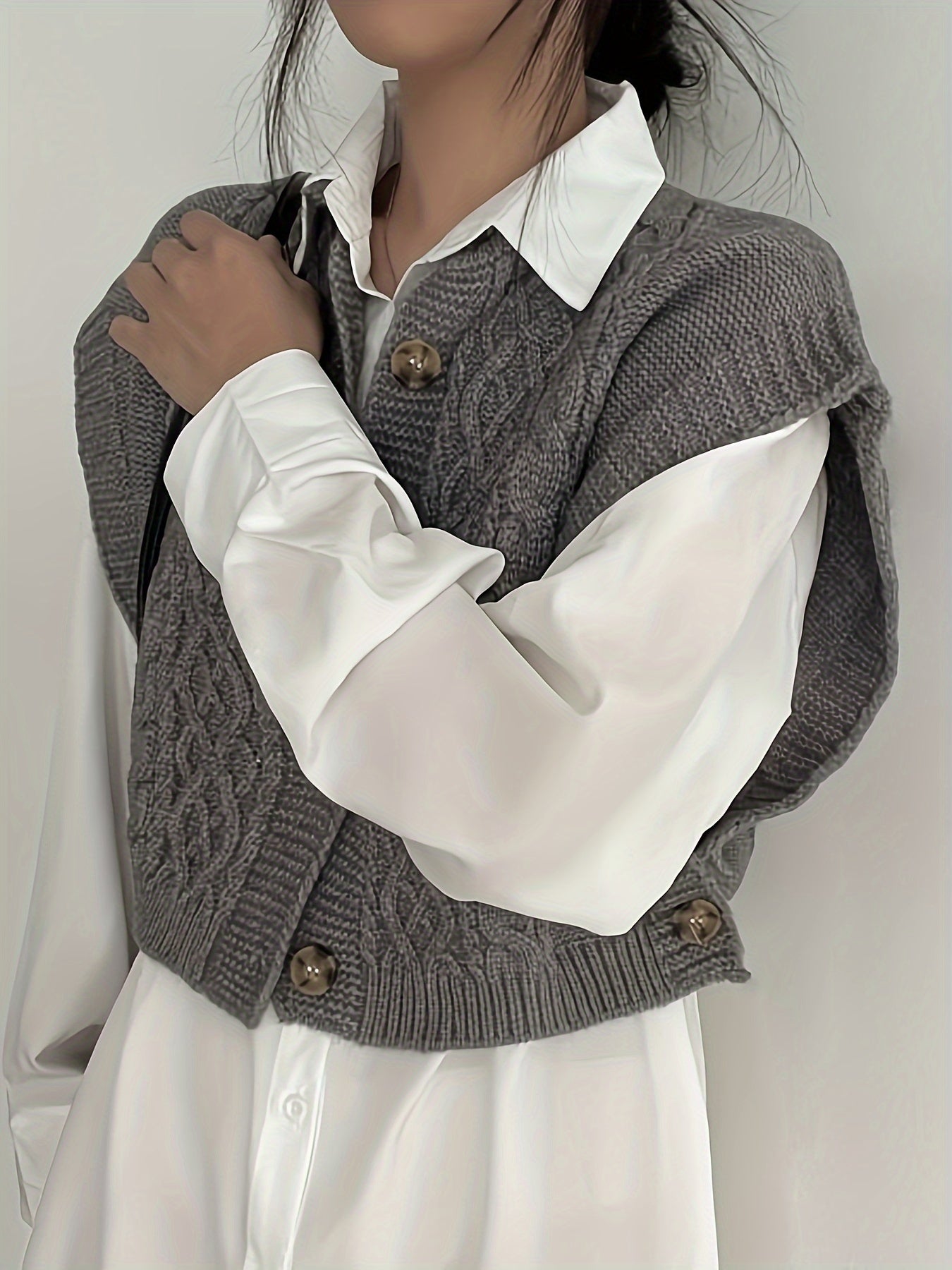 Front Knitted Vest Sweater, Casual Crew Neck Sleeveless Sweater.