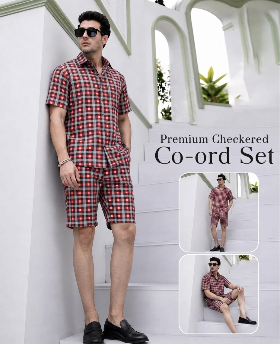 Men's Gingham Check Normal Collar Shirt and Shorts Set | 5 Colors | Sizes M-XXL | MH