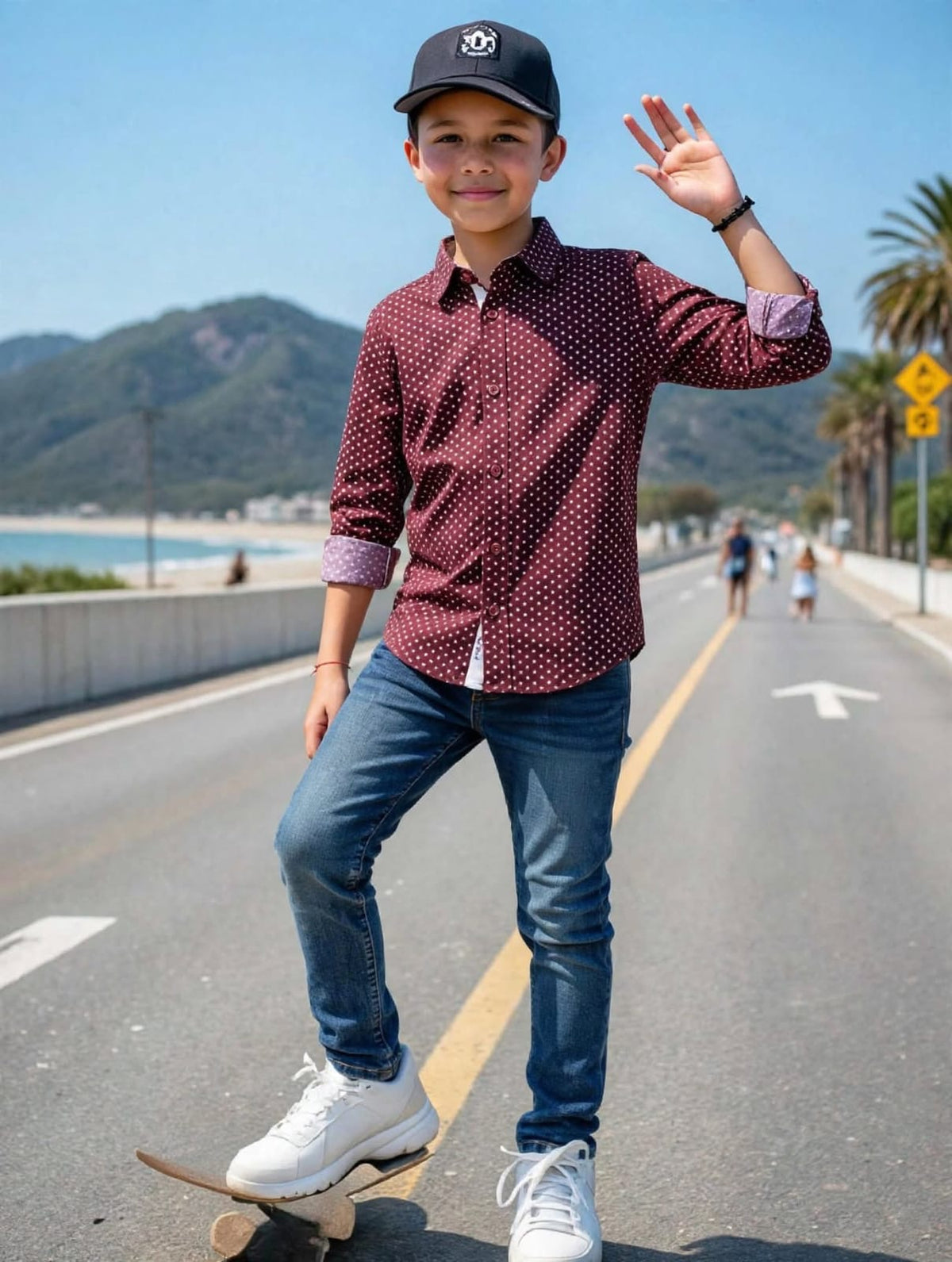Boys' Premium Micro-Print Button-Down Shirt – Smart Casual Cotton Long Sleeve (Ages 3-14)