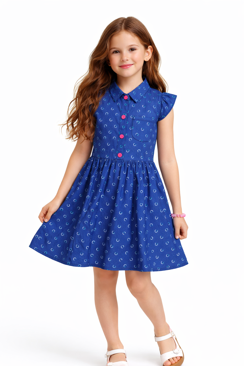 Girls Indigo Blue Printed Cotton Dress (2–12 Years) | Soft Casual Party Wear | MH AE