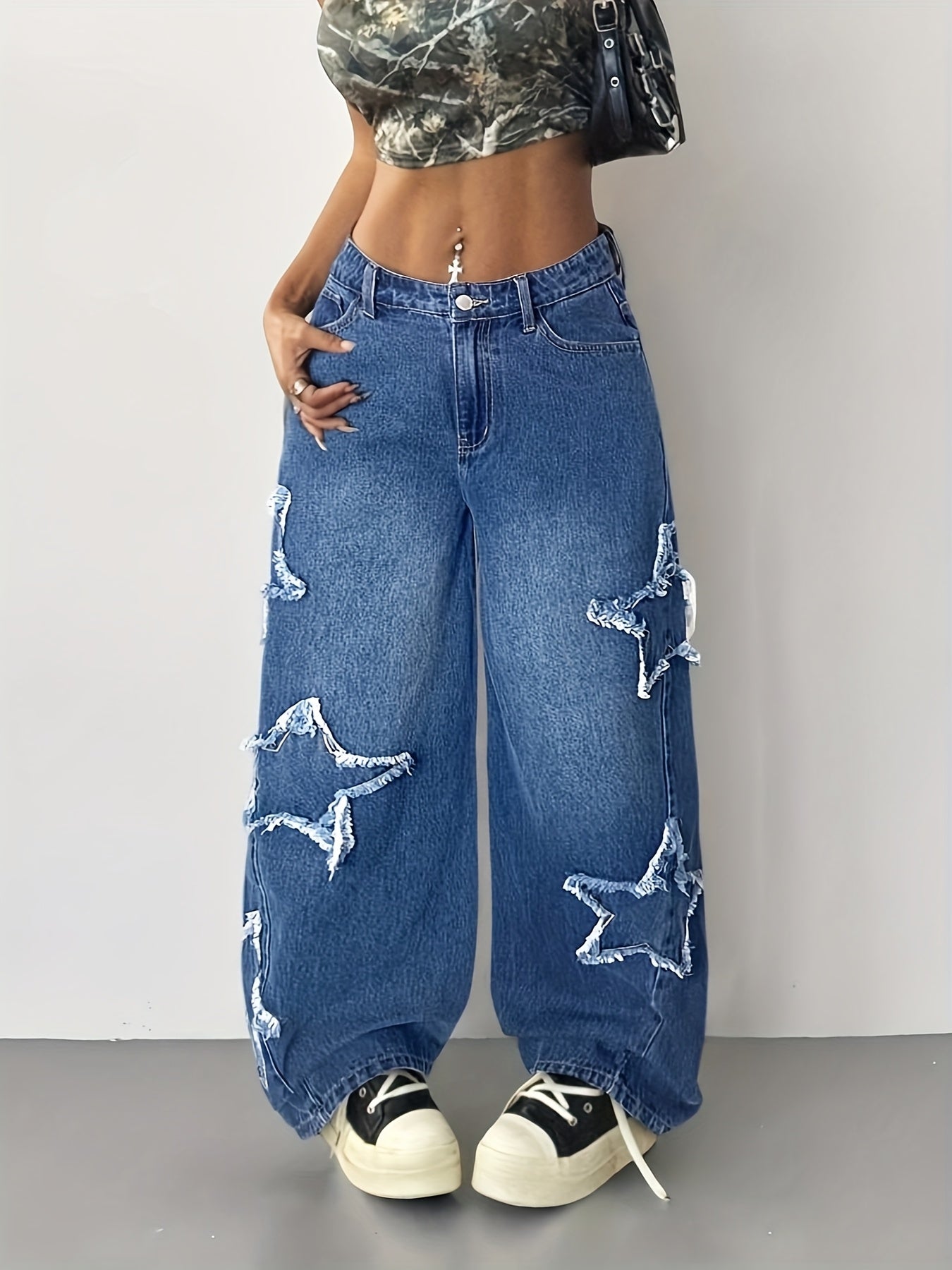 Women'S High-Waist Distressed Wide-Leg Jeans - /MH