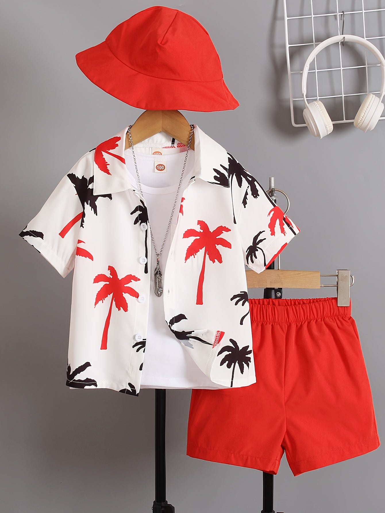 3pcs Boys Casual Coconut Tree Graphic Print Short Sleeve.