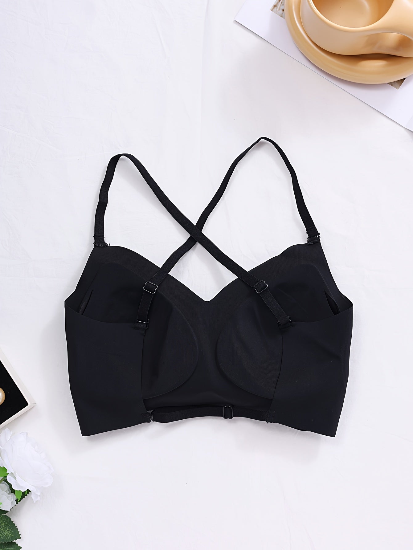Multiple methods Simple Solid Seamless Bra, Comfy & Breathable Backless '/MH