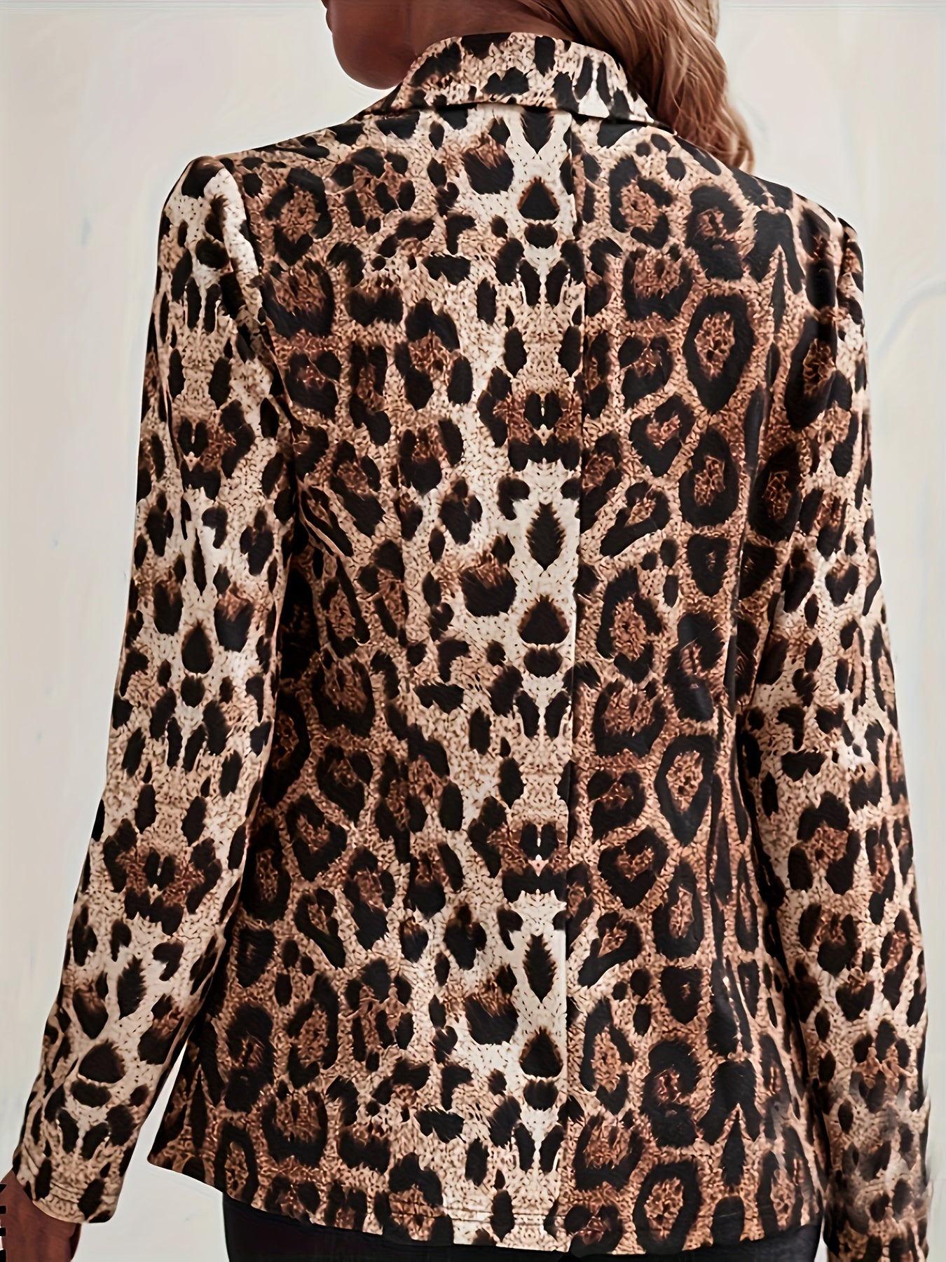 Leopard Print Open Front Blazer, Elegant Lapel Long Sleeve Blazer .