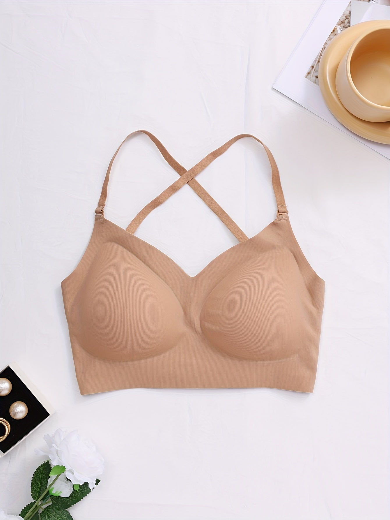 Multiple methods Simple Solid Seamless Bra, Comfy & Breathable Backless '/MH
