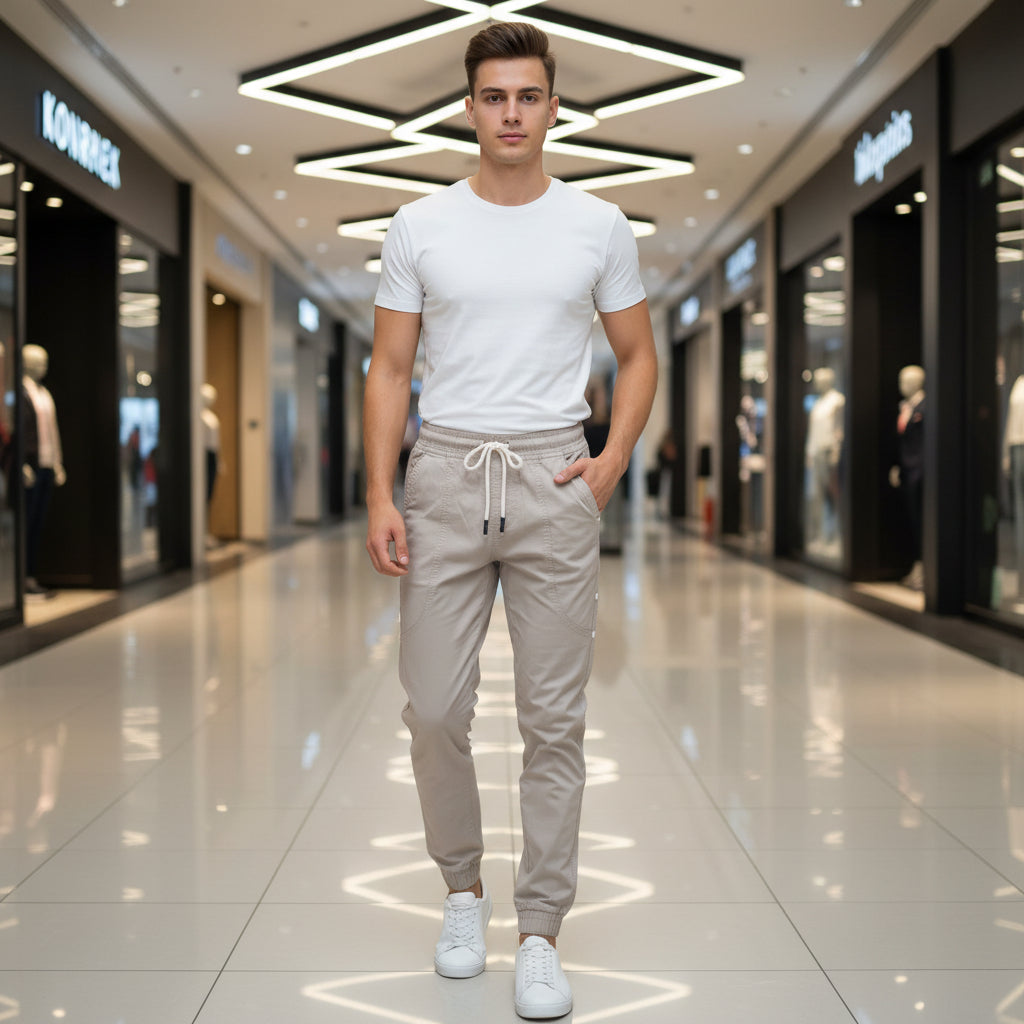 Young Men’s Light Grey Joggers 17-24 Years | Casual Cotton Pants with Elastic Waist & Cuffs | MH