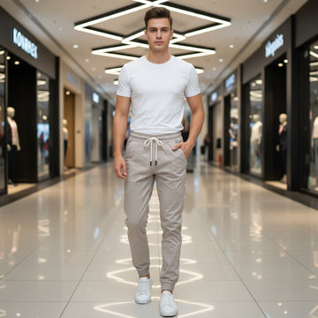 Young Men’s Light Grey Joggers 17-24 Years | Casual Cotton Pants with Elastic Waist & Cuffs | MH