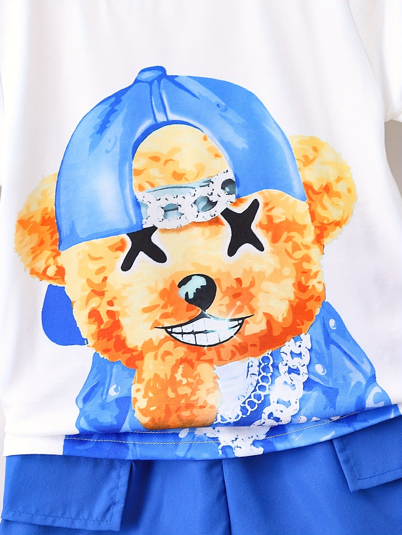 2pcs Boys Casual Cute Teddy Bear Graphic Print Short Sleeve T-shirt.