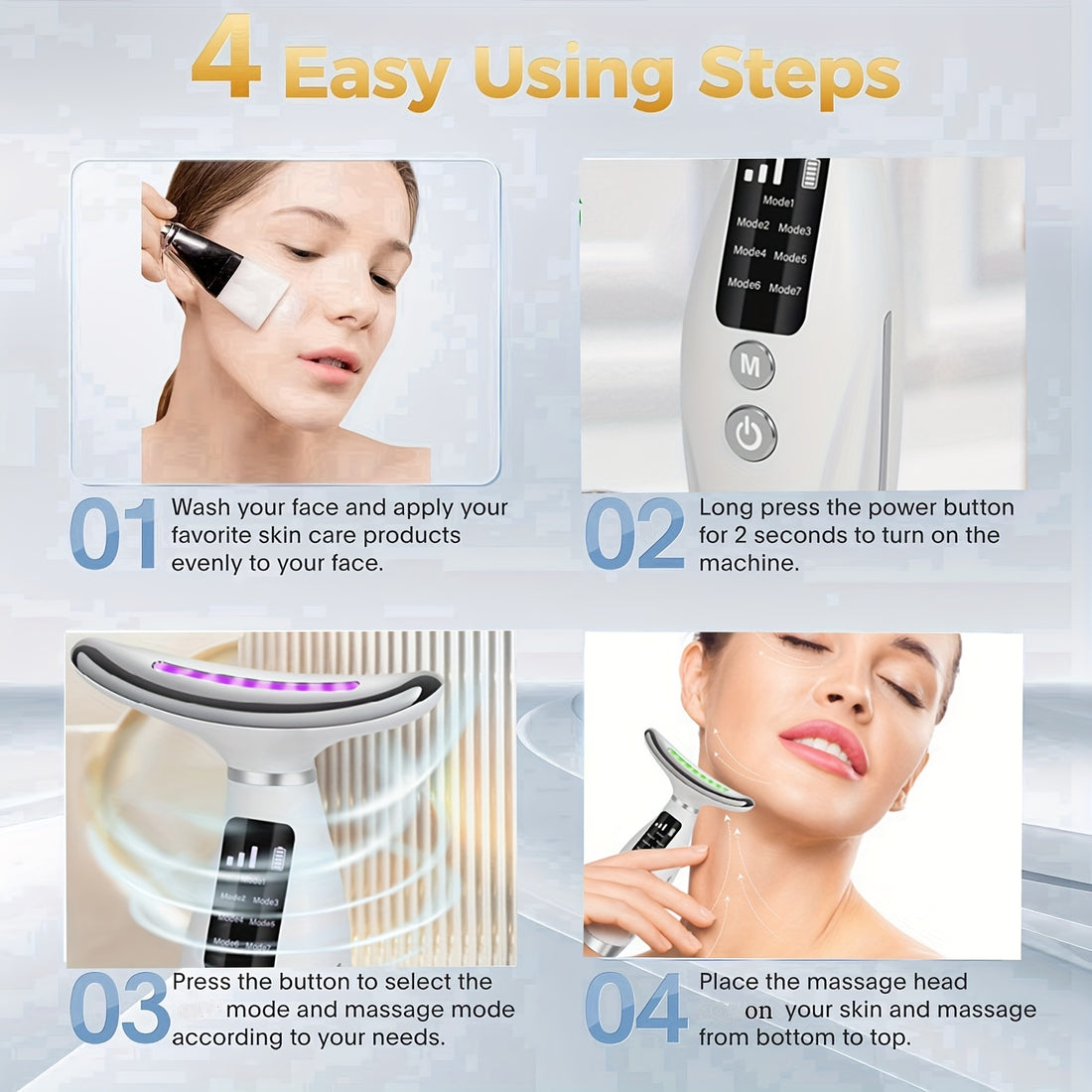 Facial And Neck Massager, 7 Modes, Rechargeable USB, Face Massage Care Tool, Perfect Gifts for Women Gift for Mom On Mother's Day