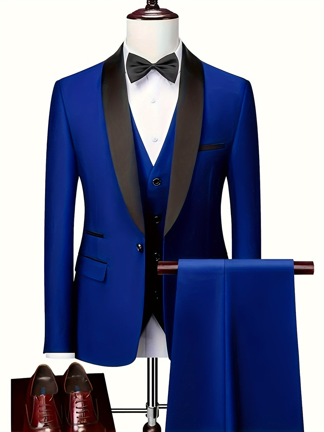 3pcs Classic Dress Suit Set For Men, Shawl Lapel Collar Buttoned Blazer,