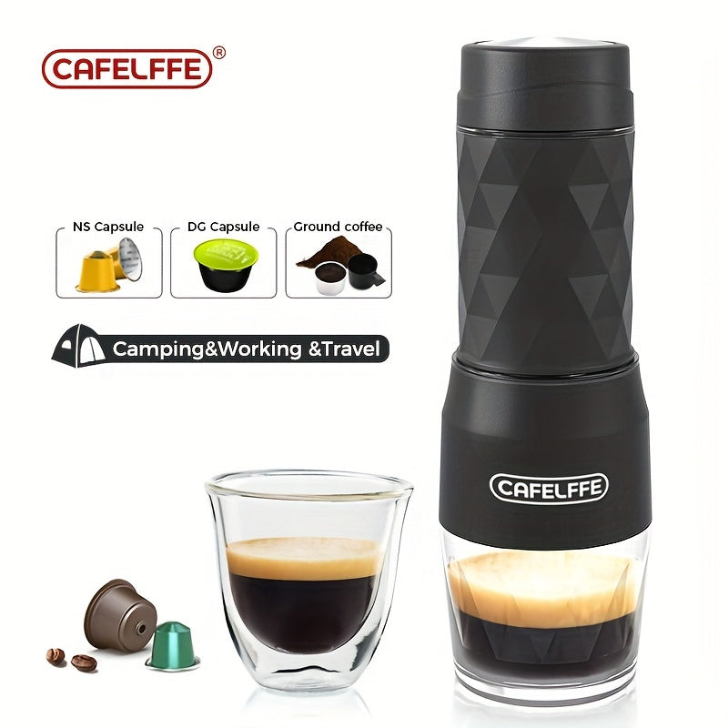 Cafelffe 3in 1 Portable Coffee Machine Manual Capsule Espresso Machine Non-heating, Non-electric, Suitable for Nespresso Capsules, Dolce Gusto Capsules and Grind Coffee, Suitable for Car, Travel, Office, Camping and Hiking, T