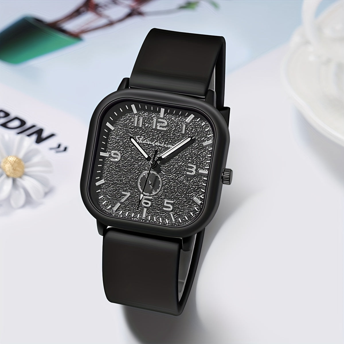 Casual Square Quartz Watch Minimalist Fashion Analog Silicone Band Wrist Watch For Men Women Students