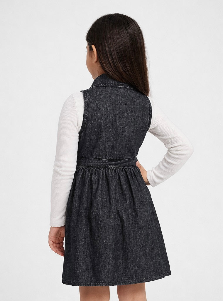 Kids Girls Indigo Denim Button-Down Collar Top | MH