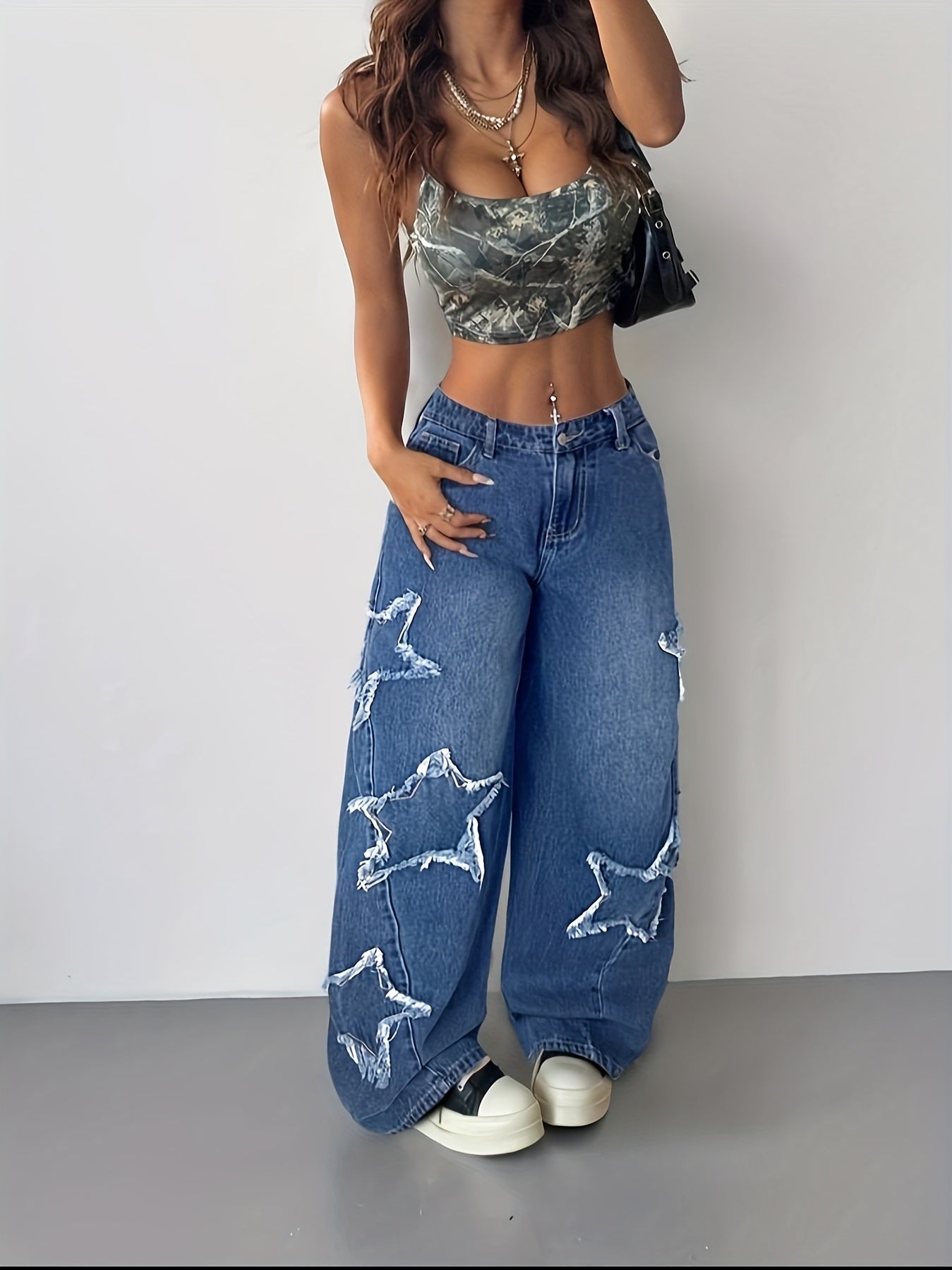 Women'S High-Waist Distressed Wide-Leg Jeans - /MH