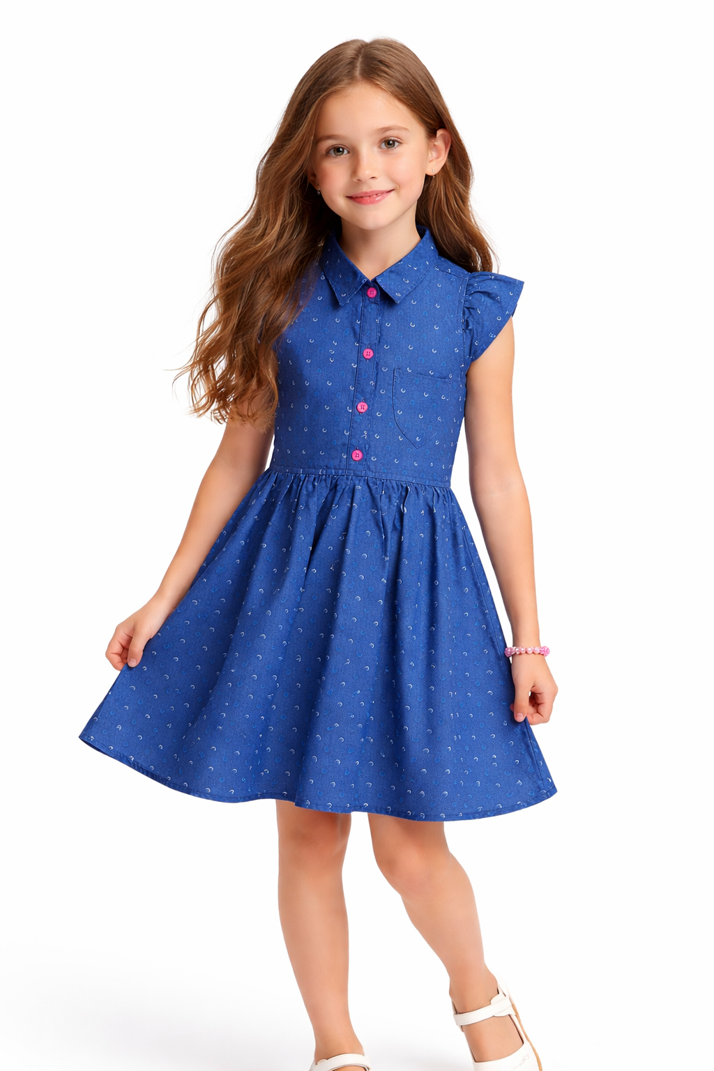 Girls Indigo Blue Printed Cotton Dress (2–12 Years) | Soft Casual Party Wear | MH AE