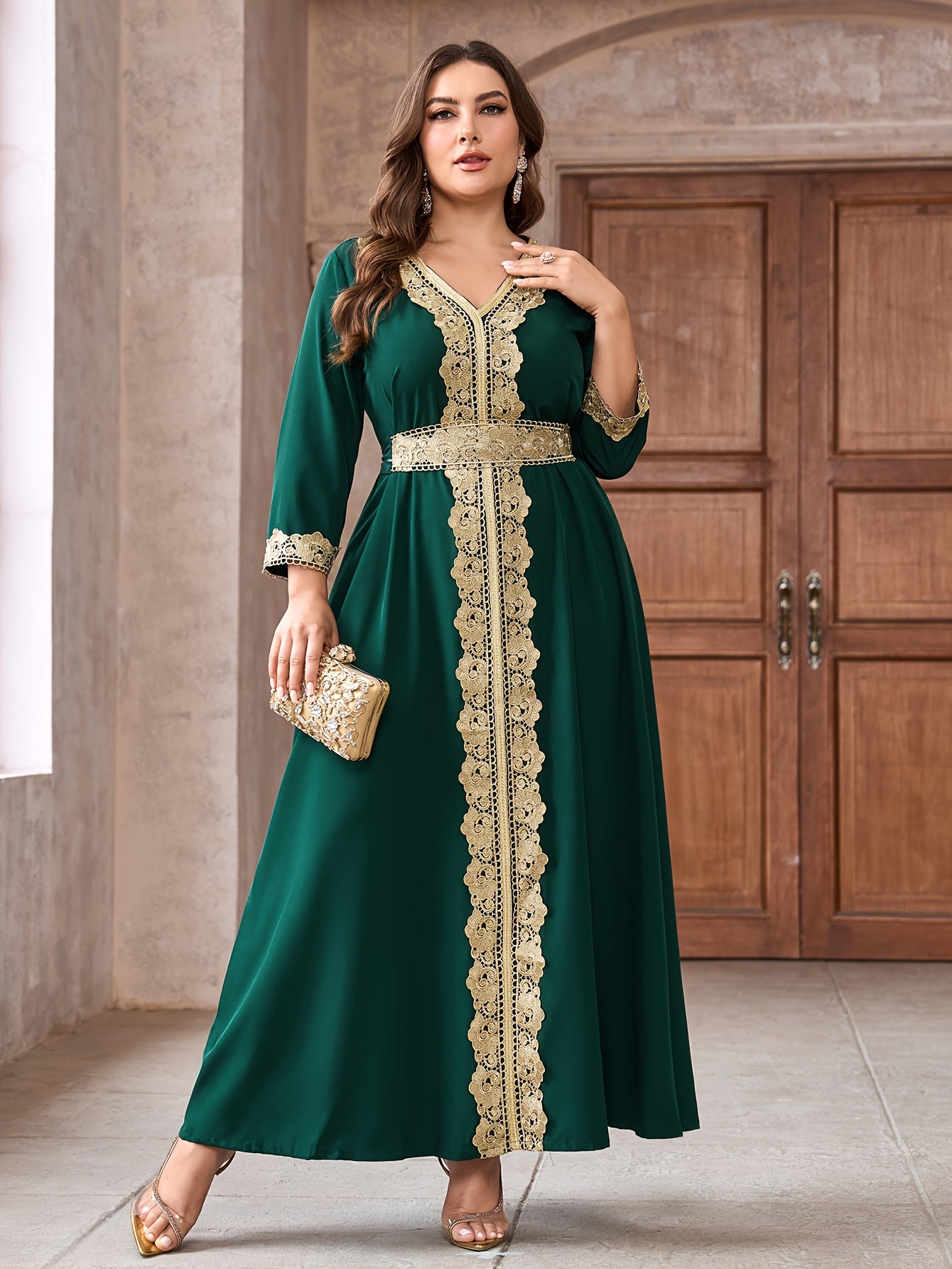 Plus Size - Elegant Emerald Green Traditional Muslim Dress -./MH