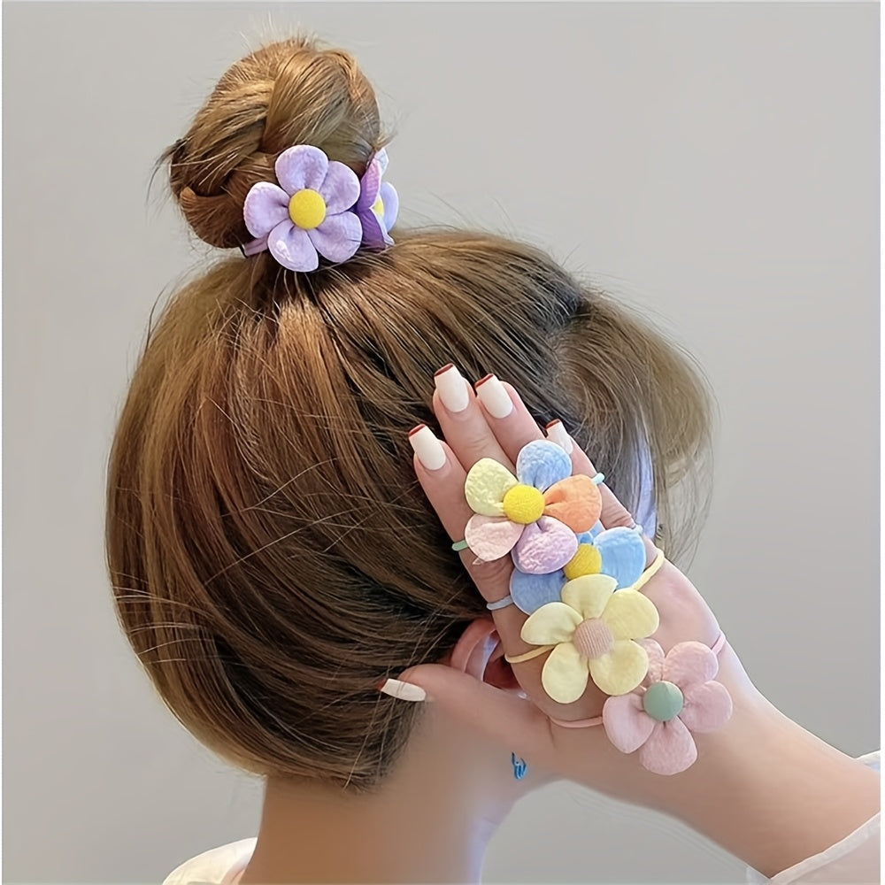 6/8/12/20pcs New Cute Sweet Flower Bow Girls Women Elastic Hair Bands Hair Ties Princess Hair Accessories Headwear