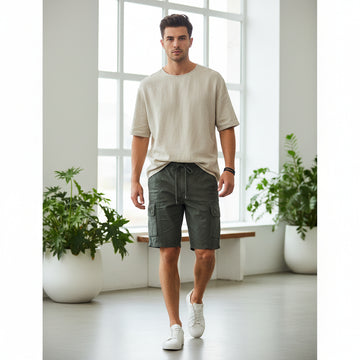 Men’s Olive Green Cargo Shorts 17-24 Years - Casual Drawstring Summer Shorts with Pockets | MH