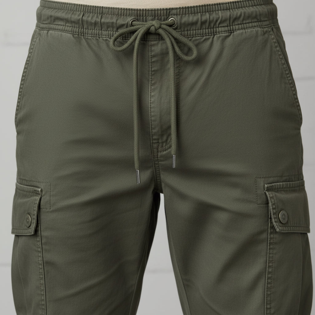 Men’s Olive Green Cargo Shorts 17-24 Years - Casual Drawstring Summer Shorts with Pockets | MH