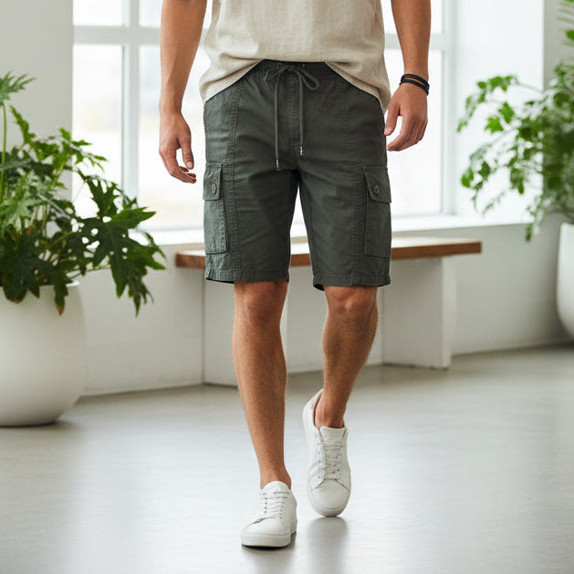 Men’s Olive Green Cargo Shorts 17-24 Years - Casual Drawstring Summer Shorts with Pockets | MH