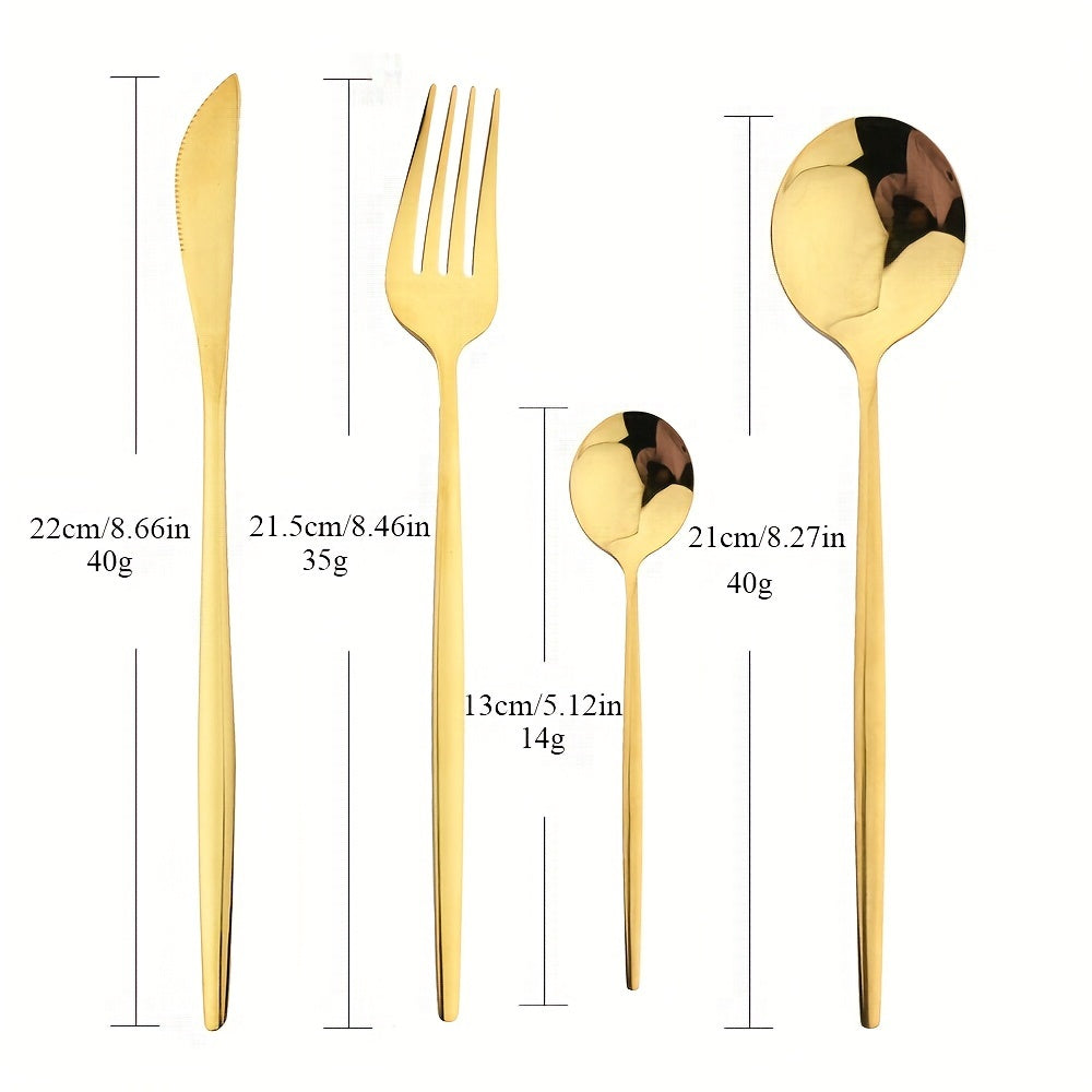 24-Piece Luxury Black Handle Golden Cutlery Set - High-Quality Stainless Steel Knife, Fork, and Spoon Tableware Flatware Set for Festival, Kitchen, and Dinnerware - Ideal Gift for Friends and Family