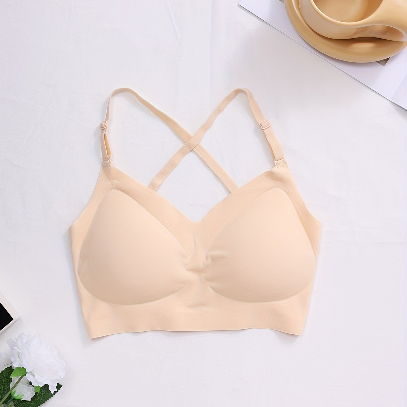 Multiple methods Simple Solid Seamless Bra, Comfy & Breathable Backless '/MH