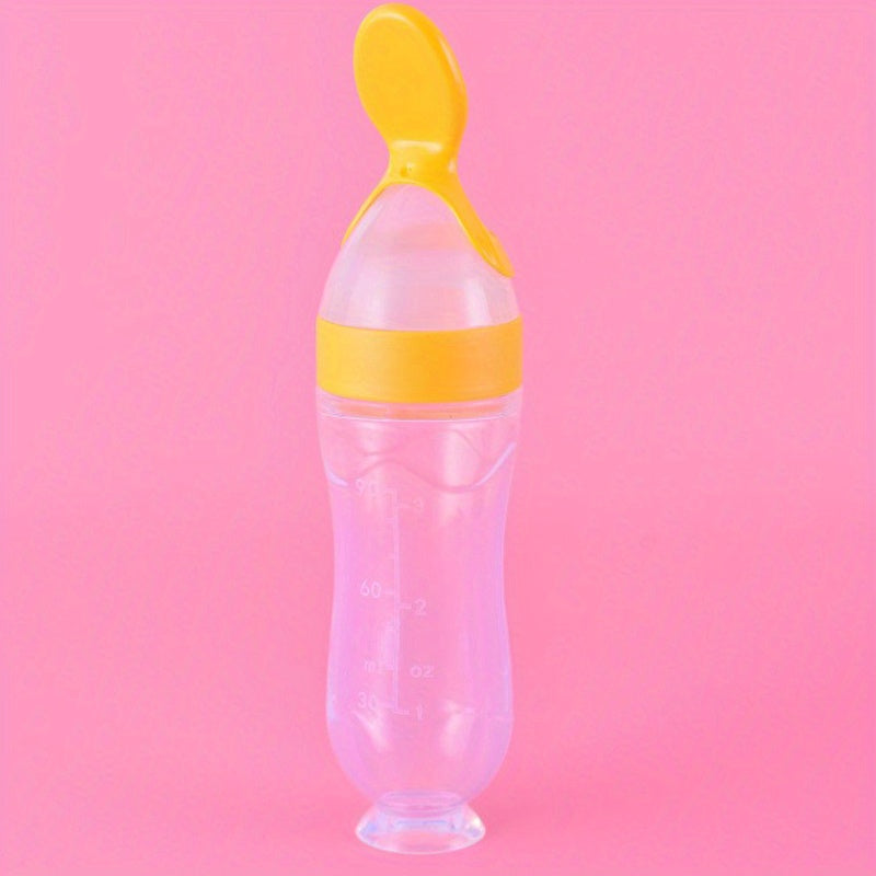 Food Feeder, Silicone Feeding Bottle With Spoon And Suction, Food Processor, 90ml Food Rice Paste Spoon Tableware, Halloween, Thanksgiving, Christmas Gift Easter Gift