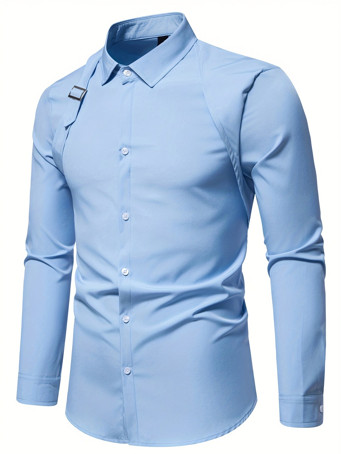 Men's Casual Dress Shirts Skinny Fit Solid Color Long Sleeve .